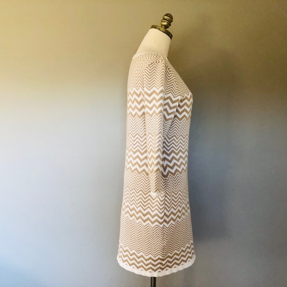 Knit Dress Medium V Neck Long Sleeves Tan White Charming Charlie - Picture 5 of 9